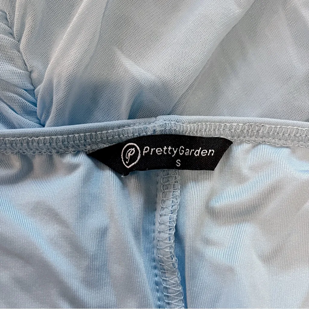 pretty garden light blue ruched off the shoulder bodycon mini dress - Image 4