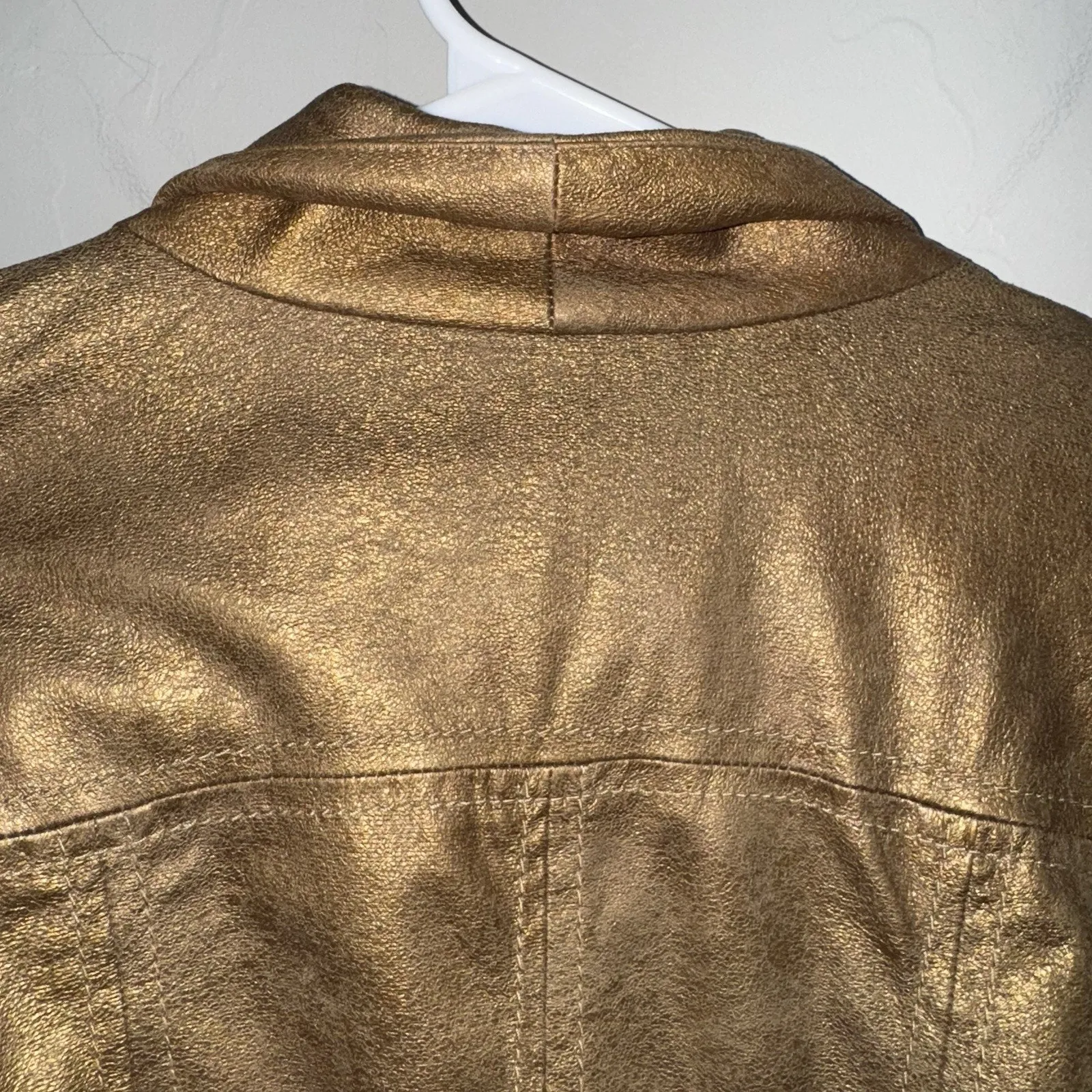 Cache Jacket Womens 12 Metallic Gold Open Front Waterfall Shoulder Pads Cropped - Image 4