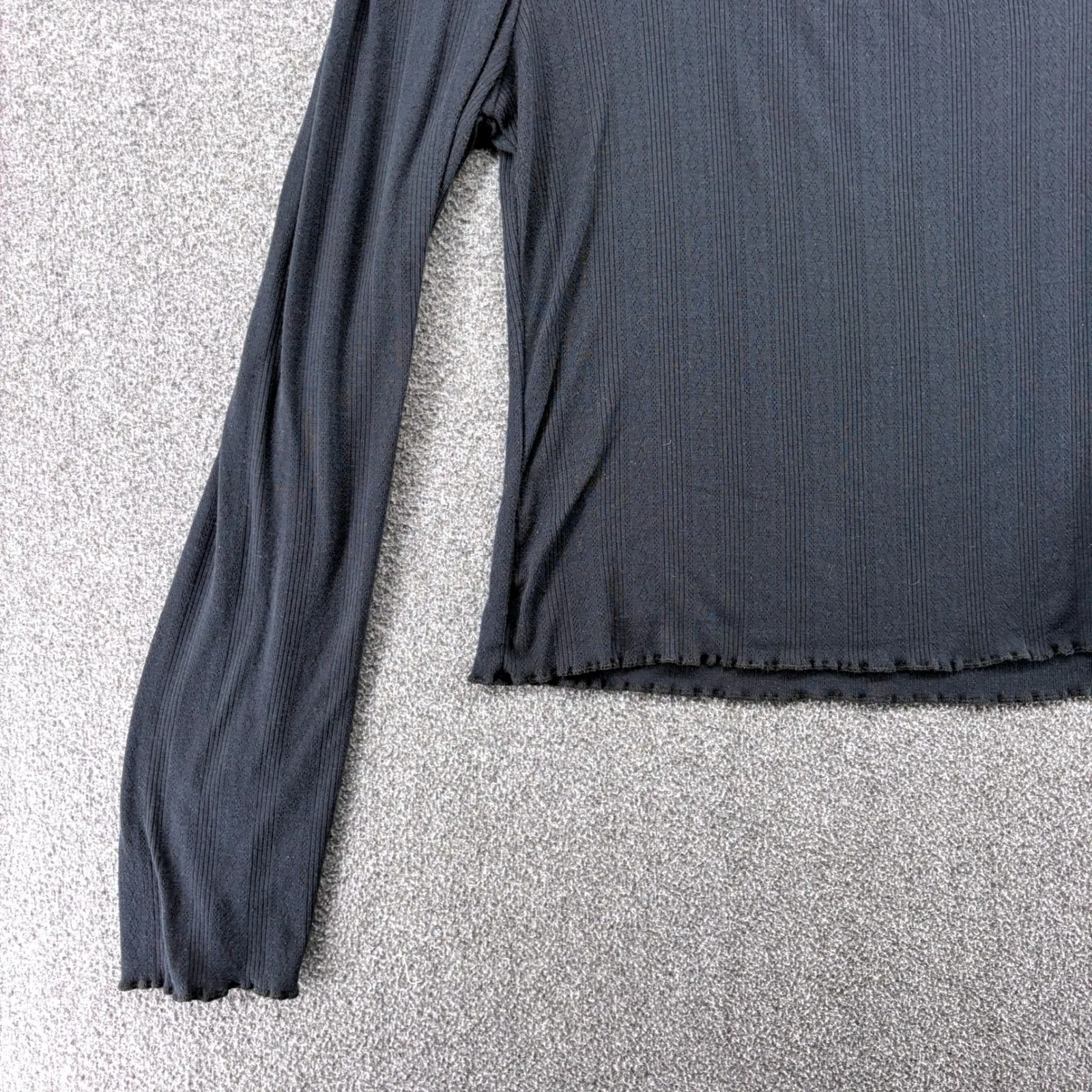 Jolie & Joy Black Ribbed Square Neck Long Sleeve Lettuce Hem Top X Large 90s Y2K Size XL - Image 4