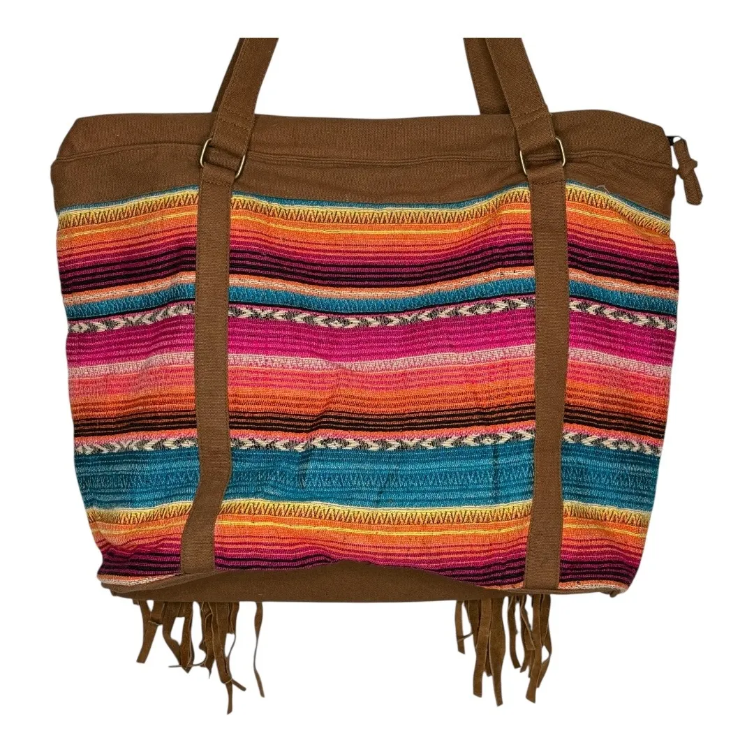 Boho Leather Serape Tote Bag‎ Cow Skull Embroidered Fringe Shoulder Bag Large Brown - Image 14