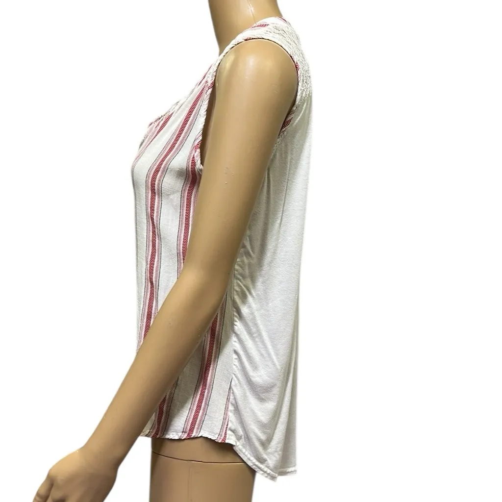 Ember Cotton Striped Front Lace Accent Quarter Zip Sleeveless Blouse Womens M Orange Size M - Image 4