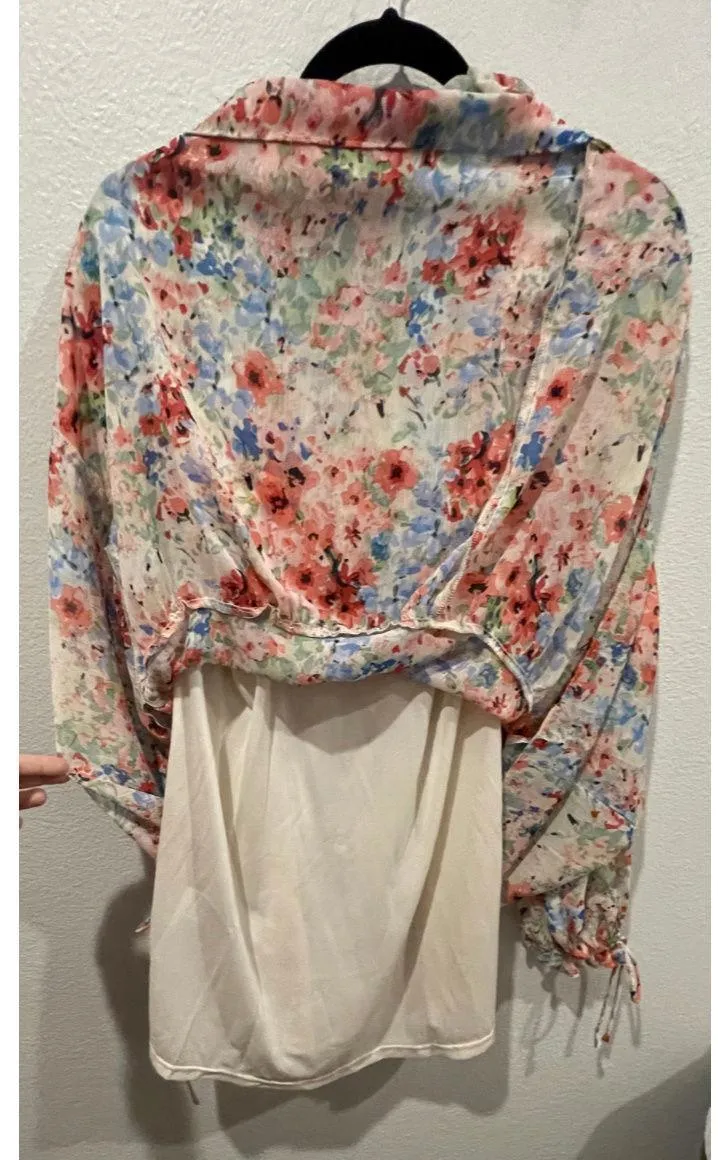 H&M  Floral Long Sleeved Sheer Mini Dress - Image 7