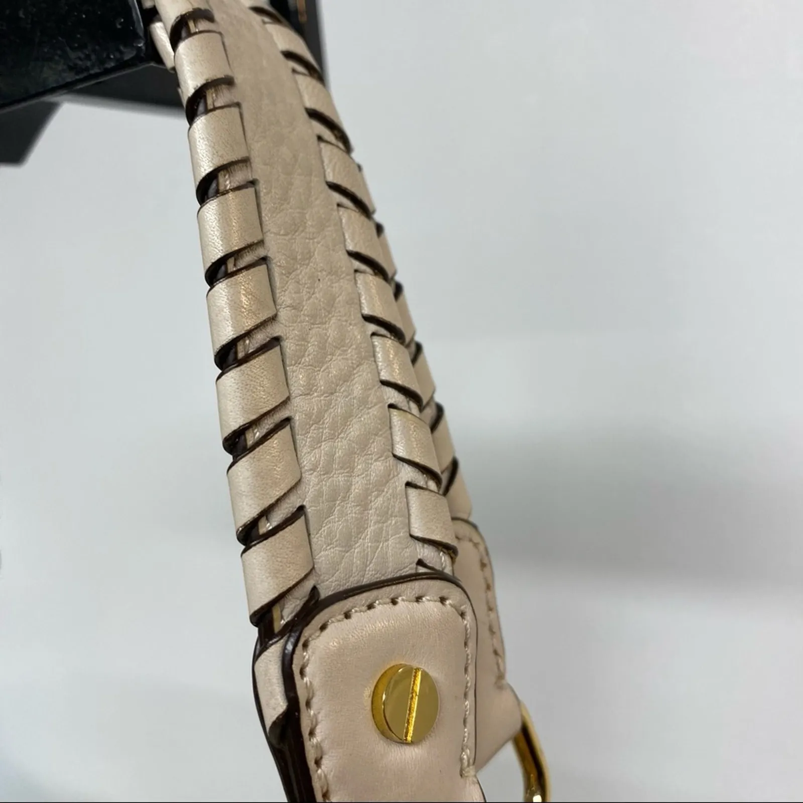 Michael Kors MK Purse Leather Hobo Bag Weave Strap Gold Hardware Cream Large - Image 5