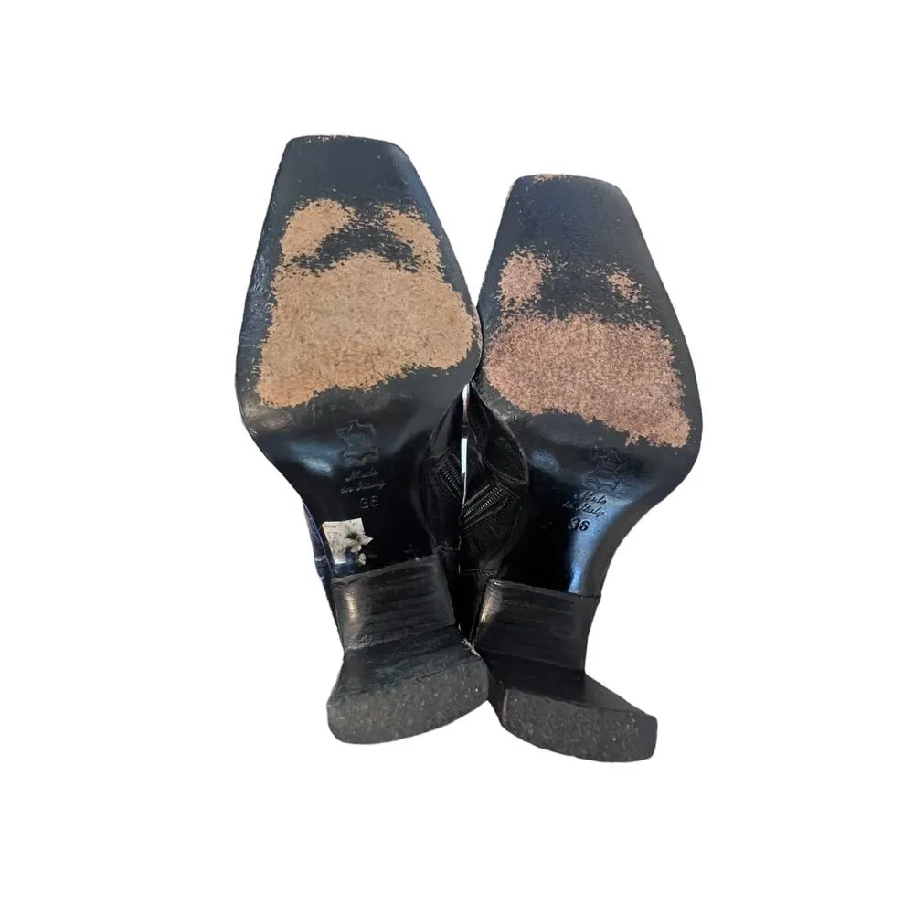 Vintage Equipe Italian Leather Square Toe Boots 3" Heel Size 36 Matrix Old Money Black - Image 4