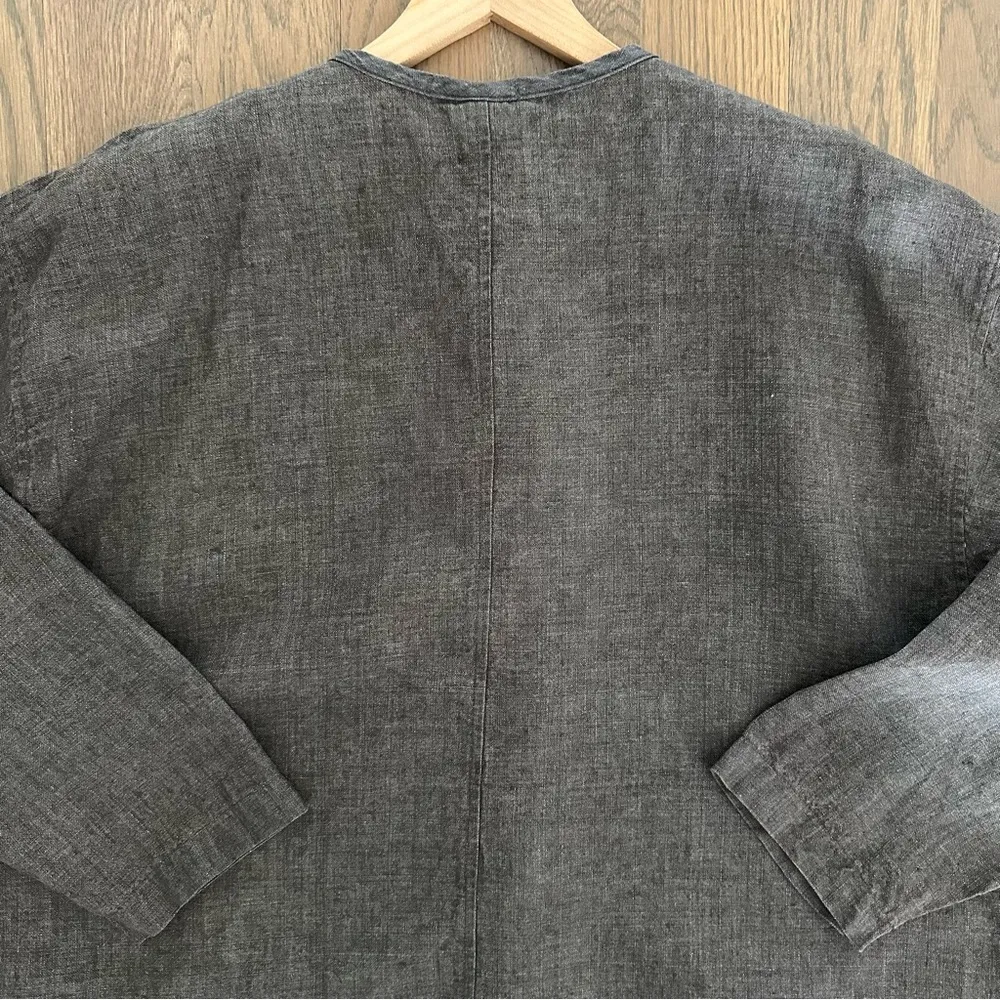Dosa 100% Linen Crew Neck Chore Coat Jacket in Dark Brown Charcoal Size 3 M/L Gray Size M - Image 8