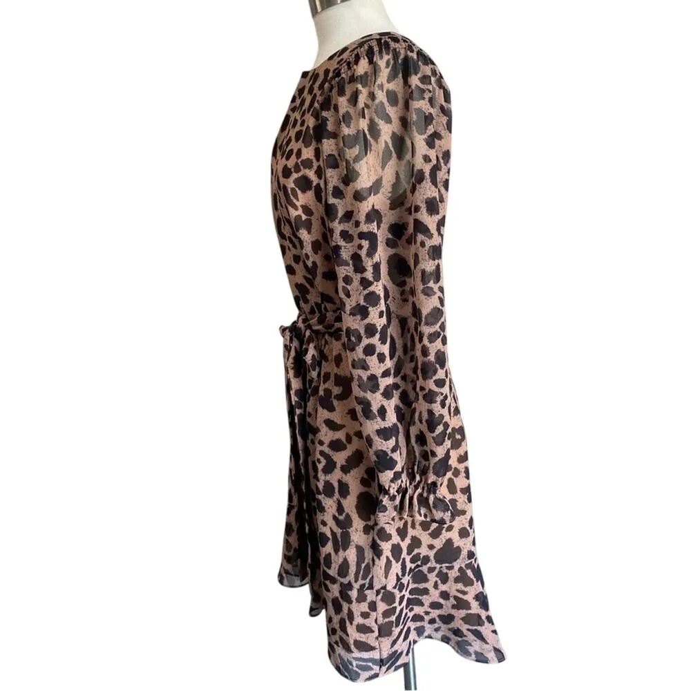 Whistles Flounce Dress Brushed Cheetah Flippy Dress Career Wear Brown Size 10 - Image 2