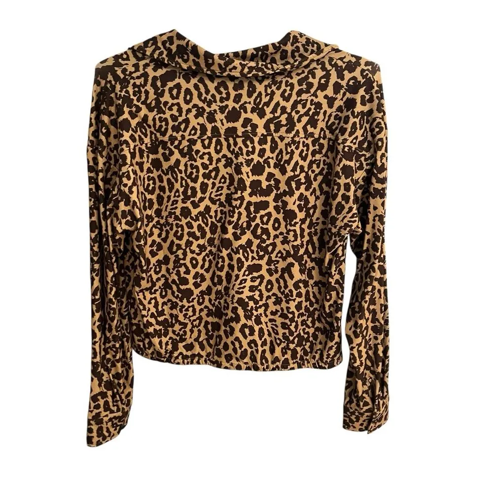 Steve Madden Shirt Leopard Print Woman's Collared Top NWT Sz L leopard print NWT - Image 2
