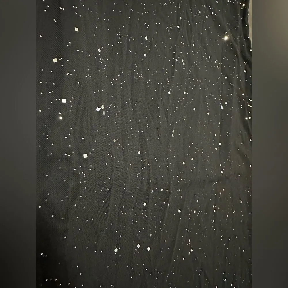 Spaghetti Strap Crop Top Maxi Skirt Glitter Bodycon Dress 2 Piece (44) Black - Image 4