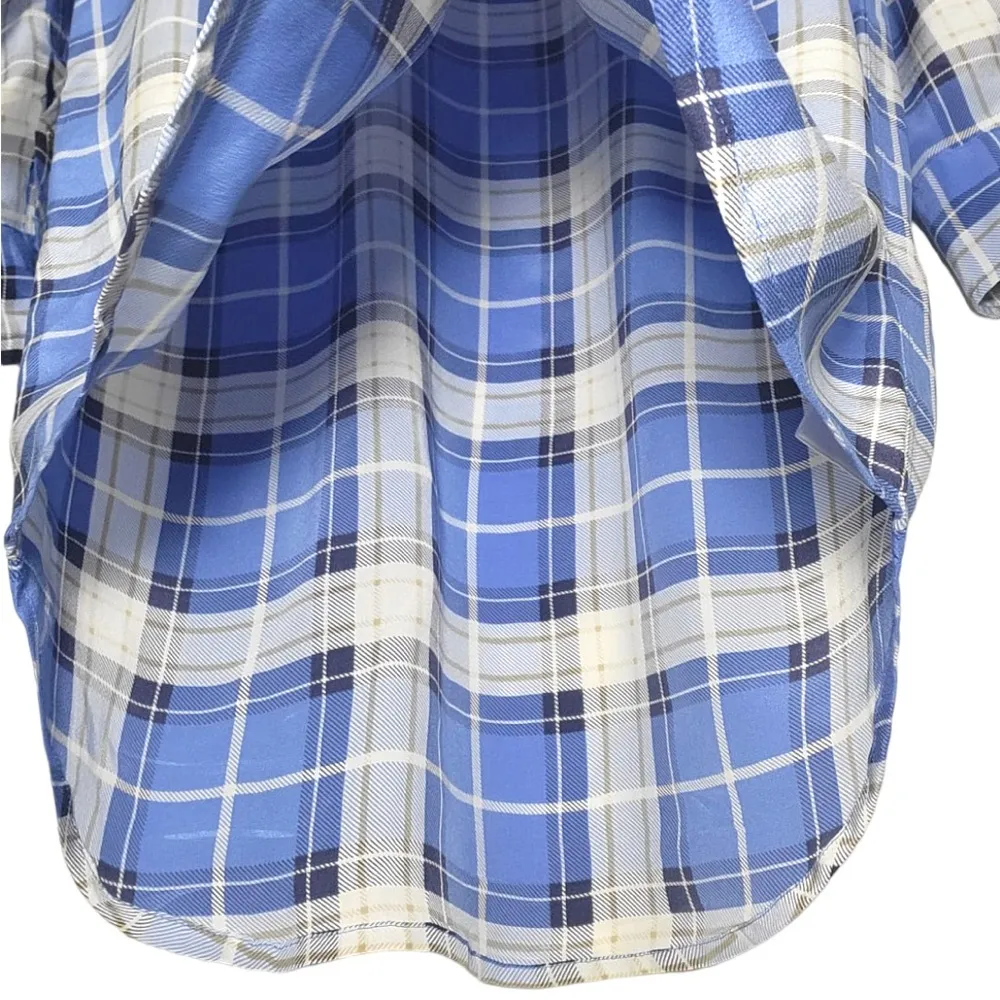 Equipment Femme Brett Silk Plaid Shirt Dress in Blue/White - Image 8