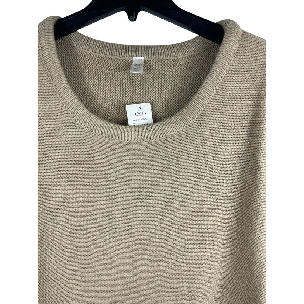 Cato Poncho Tan Knit Fringed Hem Pullover Sweater One Size NWT - Image 5