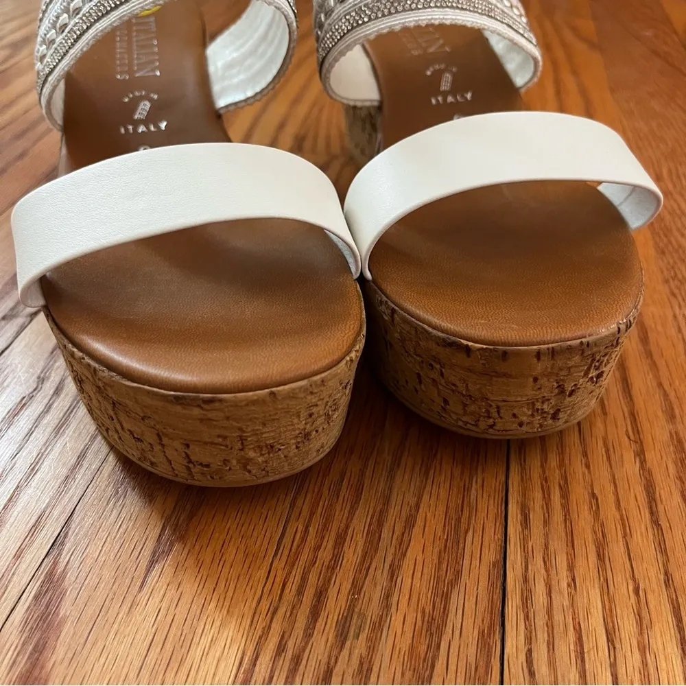 Italian Shoe Makers Silver Embellished Double Band Wedge Sandals Made In Italy 9 - Image 2