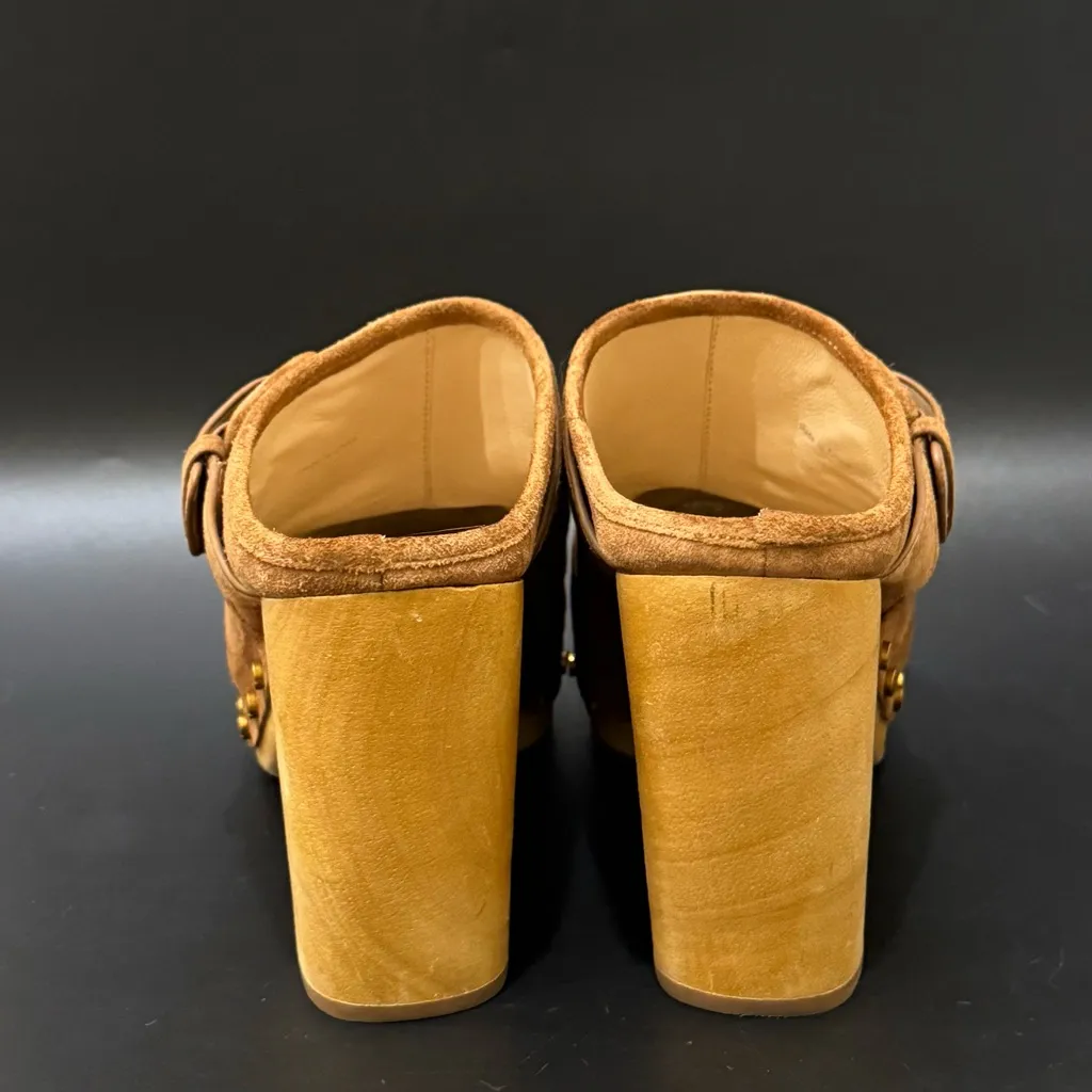 VERONICA BEARD “Dacey” Clogs Brown Pecan Suede Platform Mules Slip On Sandals 8M - Image 4