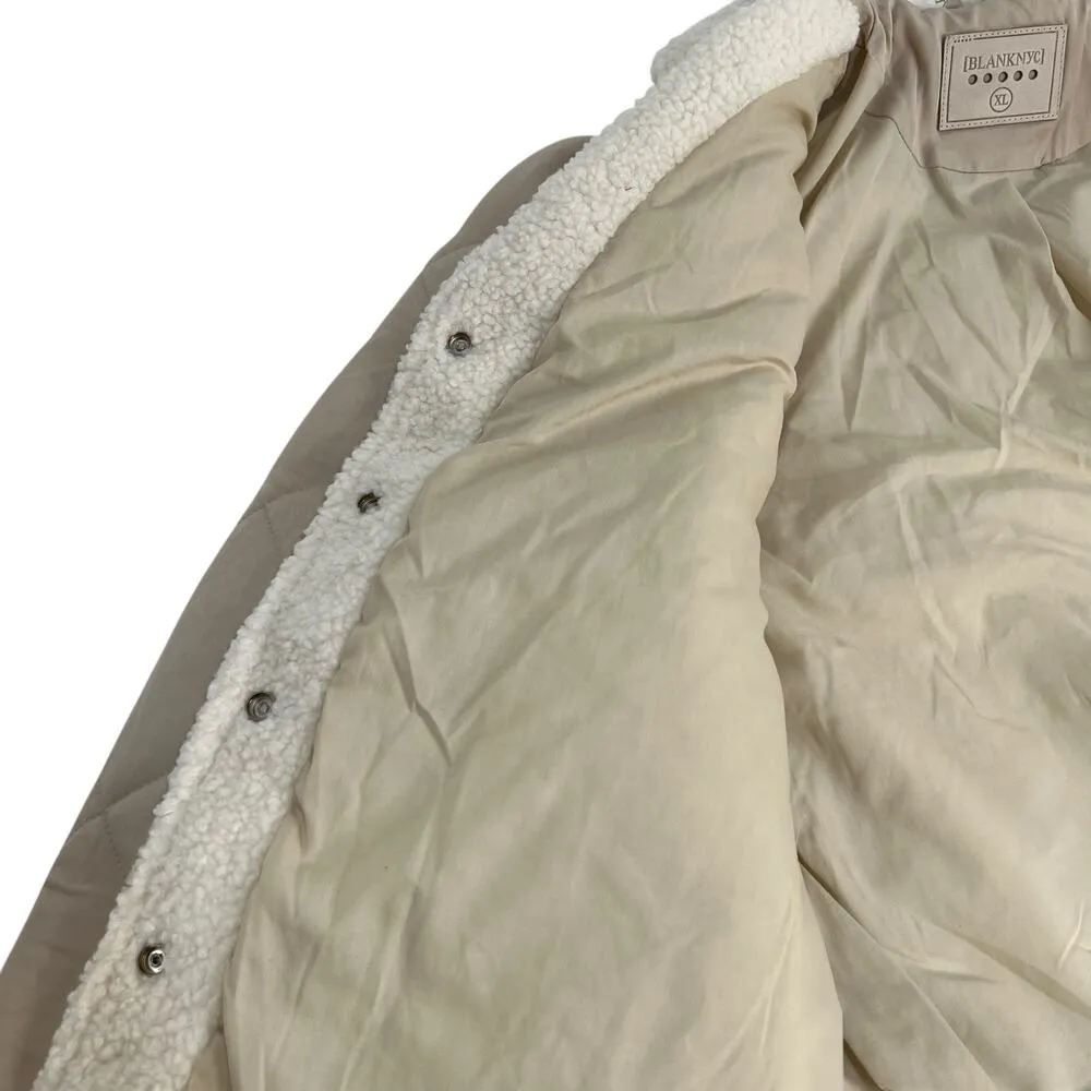 Blank NYC Size XL Faux Fur Trim Snap Front Quilted Puffer Jacket Cream Cozy NWT - Image 5