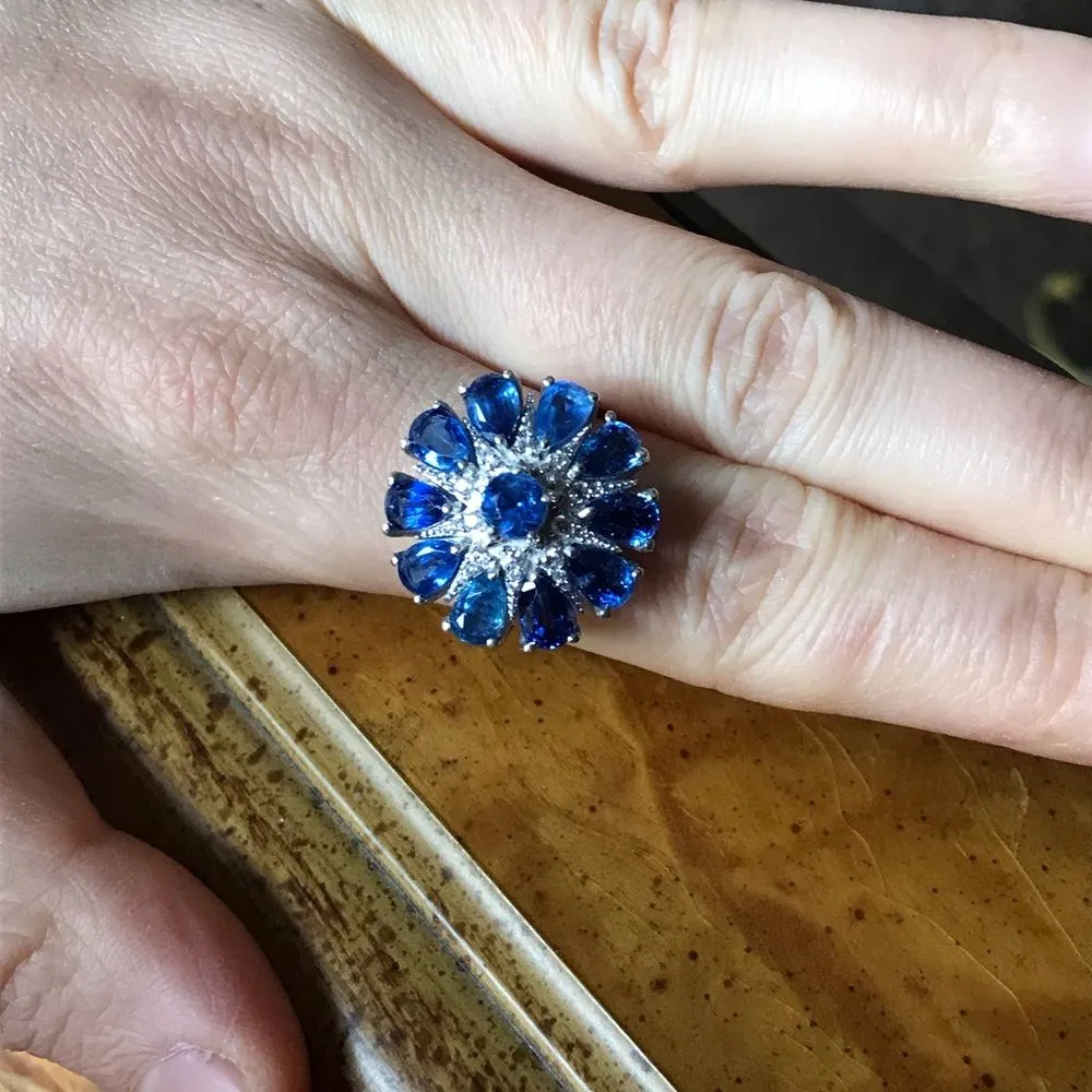 Natural Blue Kyanite Sterling Silver Cocktail Ring Size 10 - Image 2