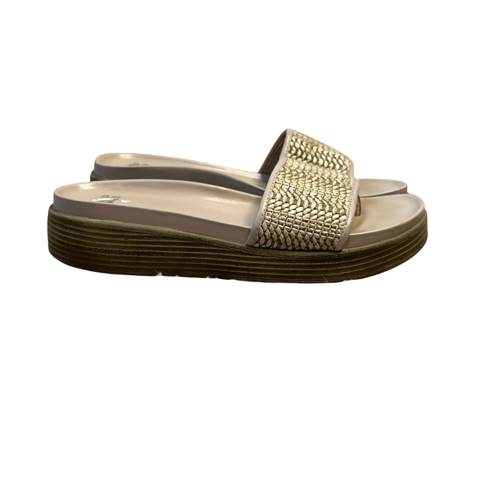 DONALD PLINER Fiji Platform Sandal Women's Size 10 Leather Slide Thong Tan - Image 2