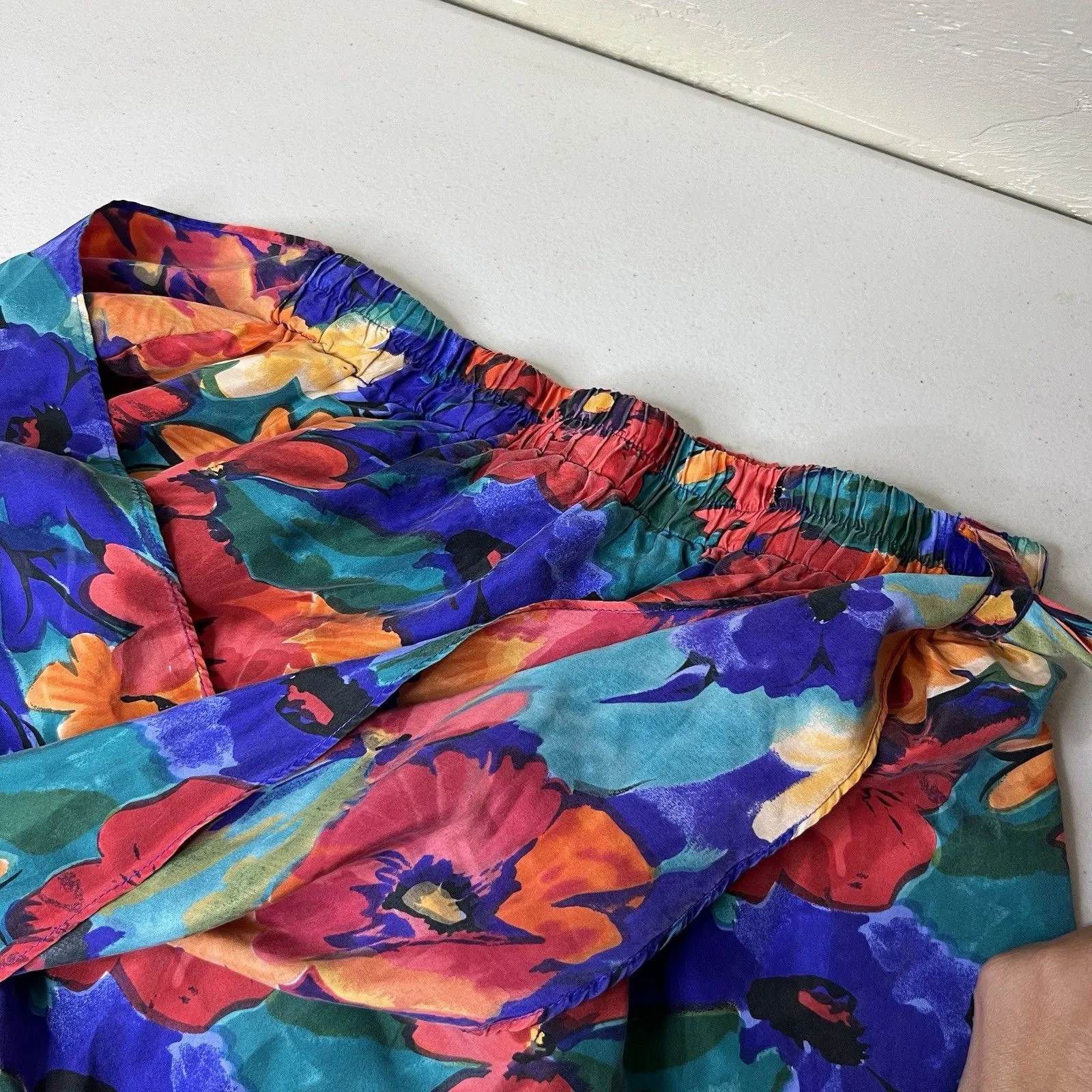 Vintage Partners Mervyns Skirt Womens 8 Silk Bright Floral Print Faux Wrap Boho - Image 5