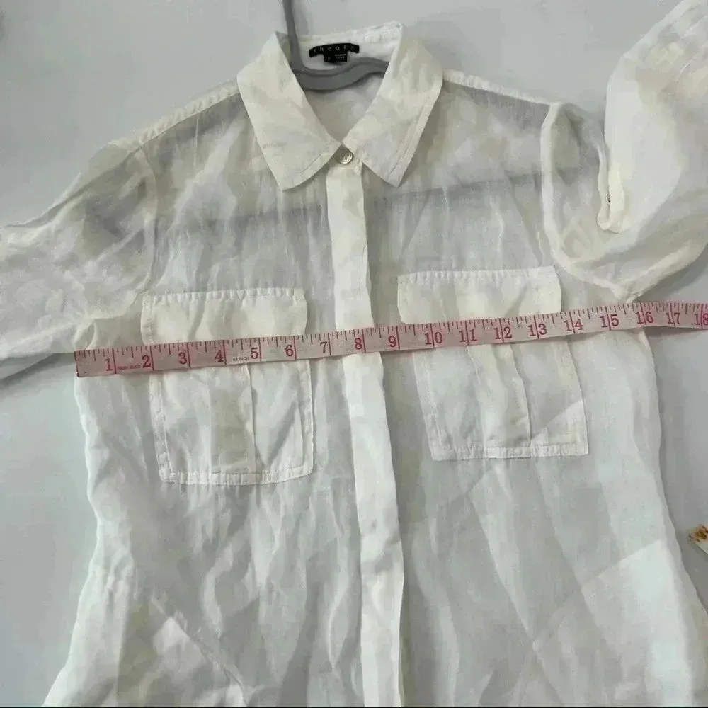 Theory Marandel White Lawn Shirt Long Button Down size p - Image 11