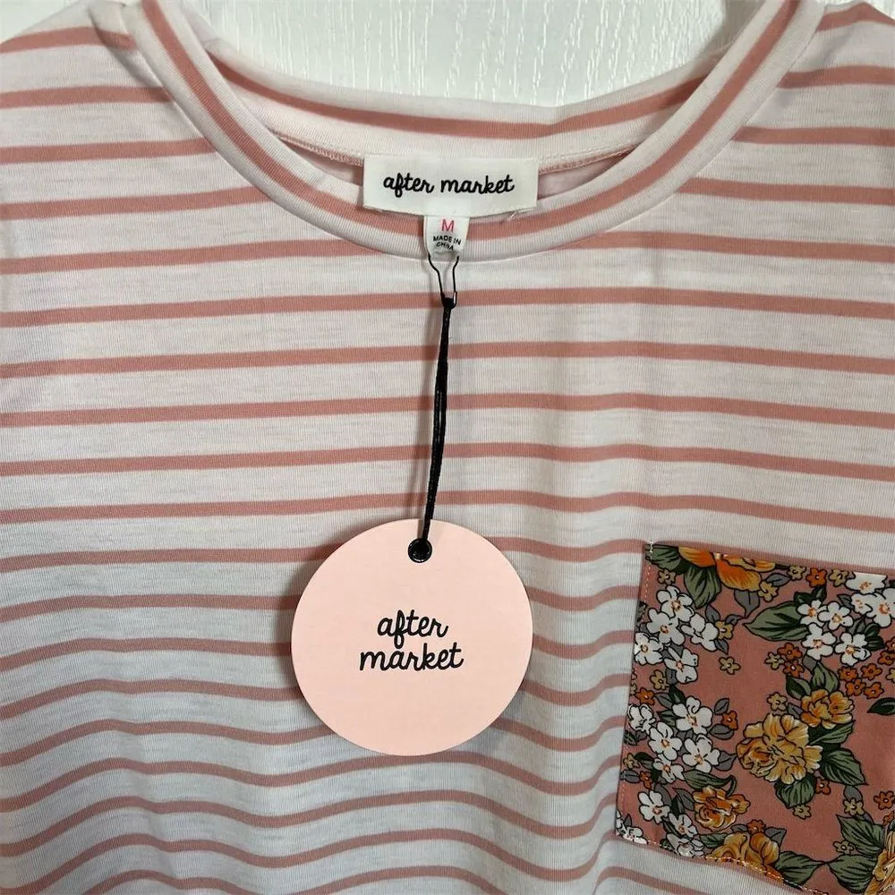 After Market Women's‎ Pink Striped Floral Print T - Image 3
