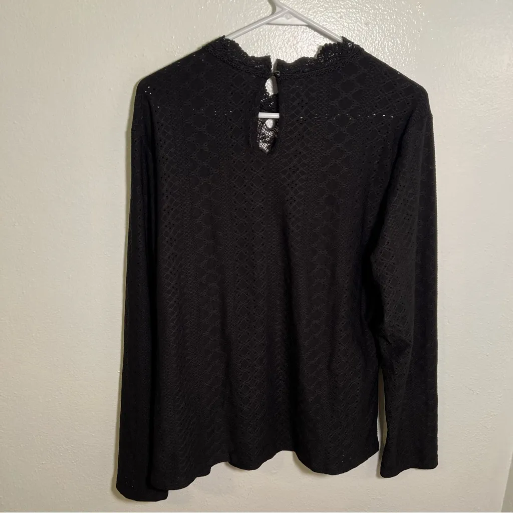 Shein Curve Long Sleeve Blouse Black Lace High Neck Keyhole 2XL - Image 7