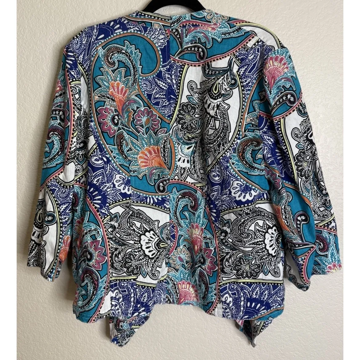Chicos Womens 3 US XL Colorful Paisley Open Front Cardigan Top Linen Boho Travel - Image 2
