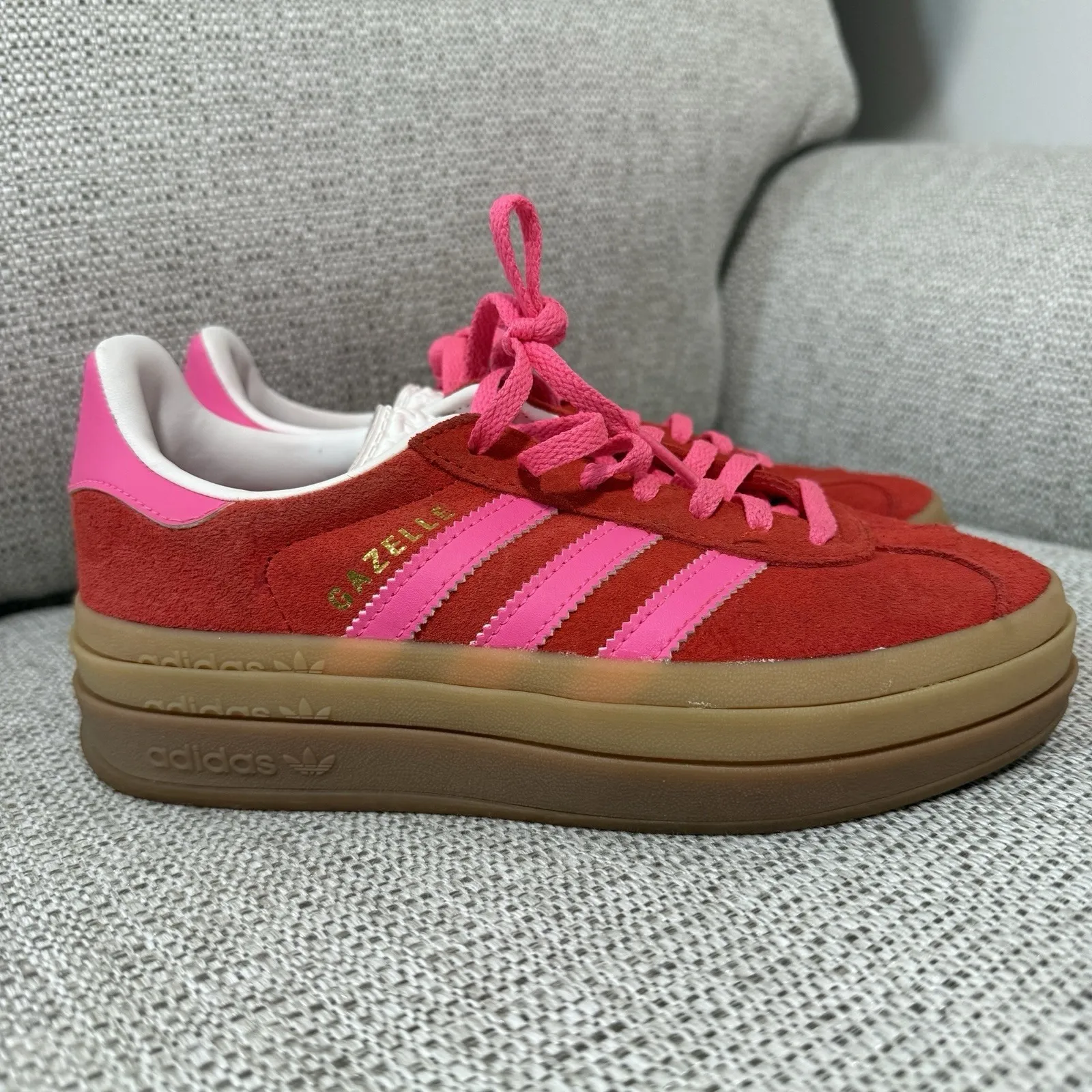 adidas Originals Gazelle Bold platform sneakers in red and pink size 5 - Image 7
