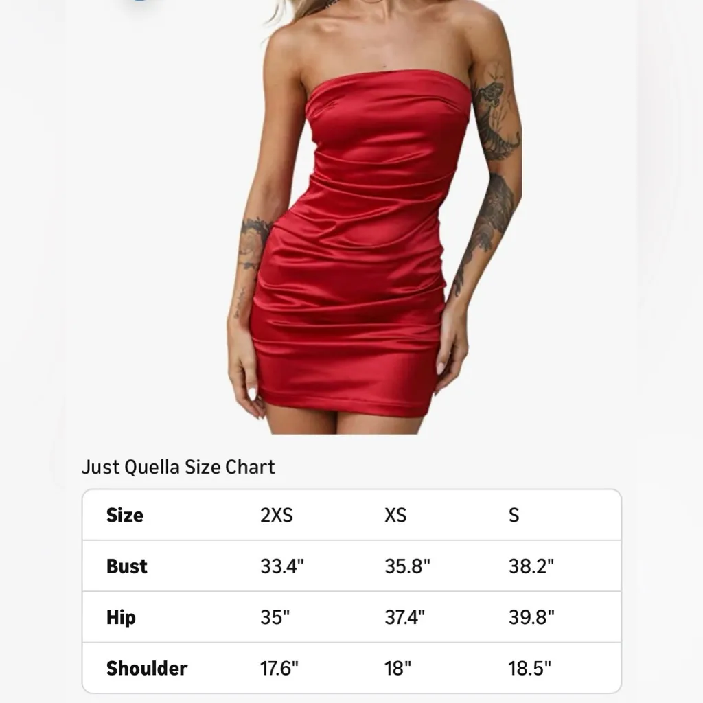NEW Just Quella Red Satin Strapless Bodycon Party Club Mini Dress XS - Image 4