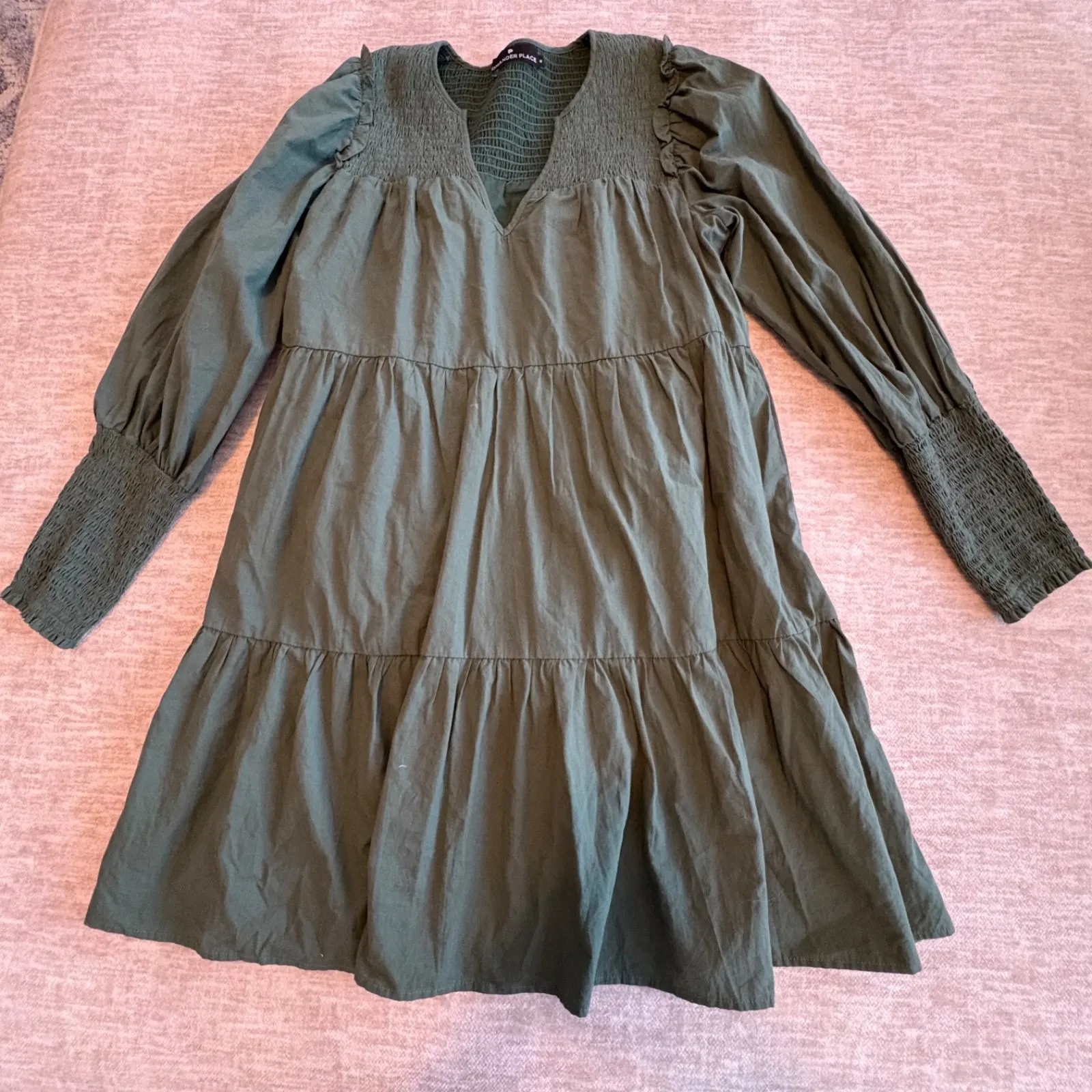 Tuckernuck Pomander Place Dress M Ceci Smocked‎ Long Sleeve Green Tiered Boho Size M - Image 3