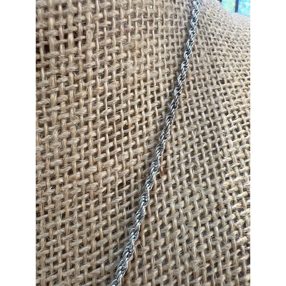 JLO Jennifer Lopez Bar Pendant Necklace Silver Tone Rope Chain Rhinestones Adj - Image 4