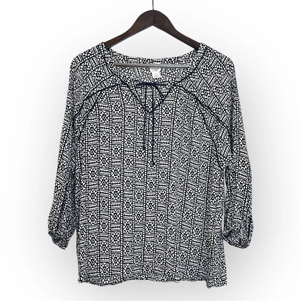 John Robshaw x Lucky Brand batik top, geometric pattern blue and white, sz M Size M - Image 2