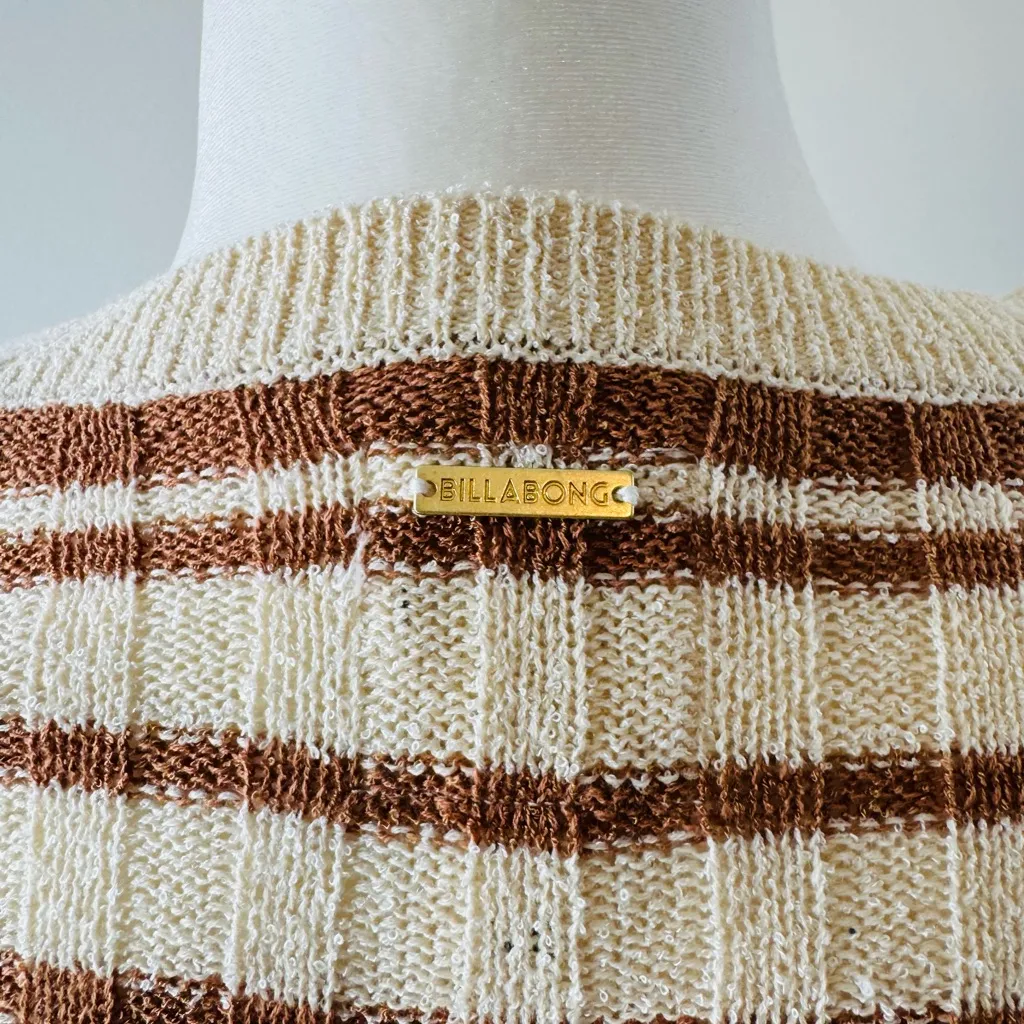 Billabong Clare Crewneck Brown and Cream Striped Sweater Size L NWT - Image 6