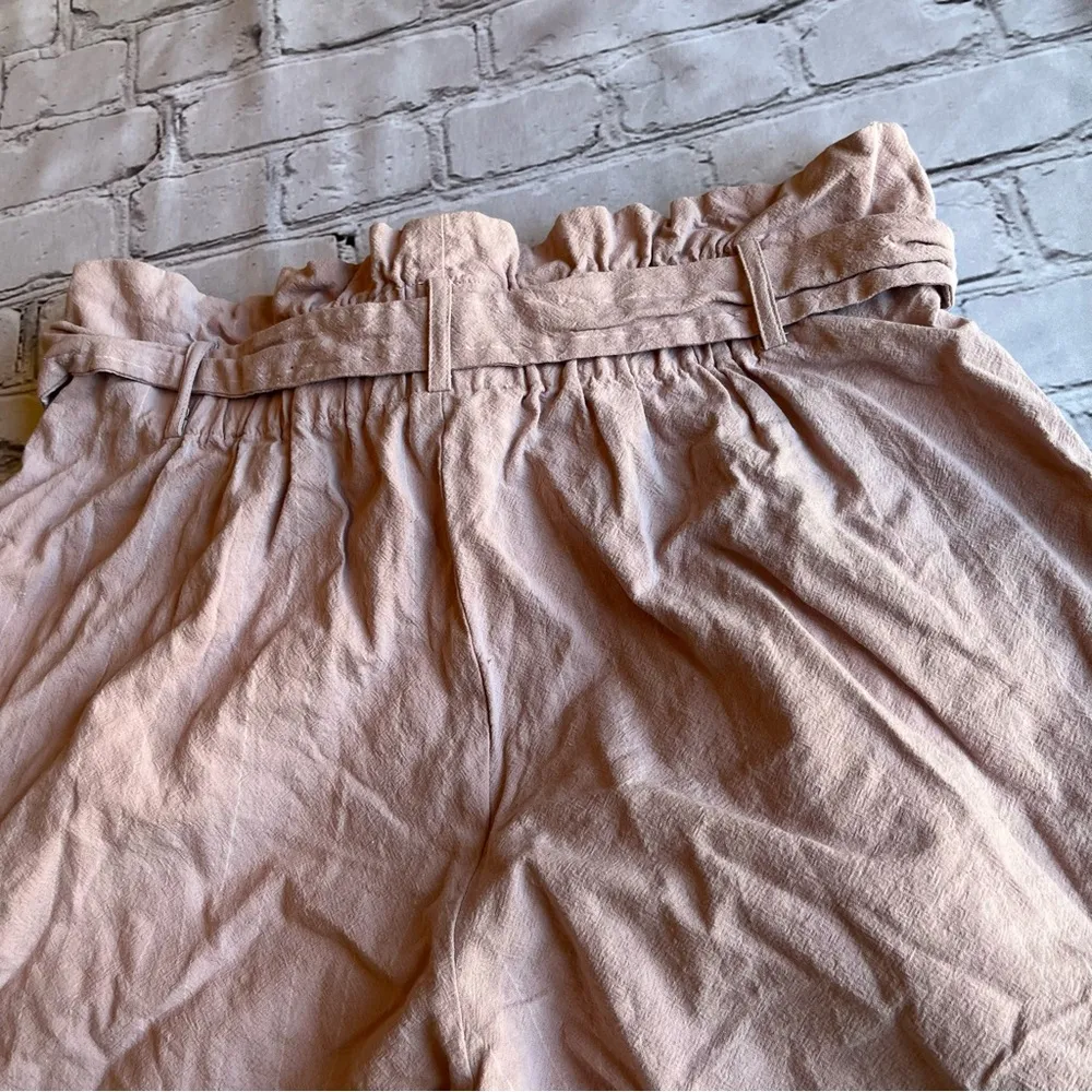 Elodie Paper Bag High Waisted Belted Neutral Shorts Large Button Detail Coastal - Image 5