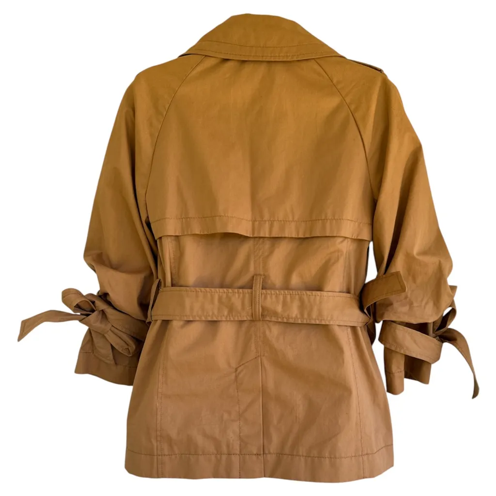 Banana Republic Water-Resistant Tie-Sleeve Trench Coat Jacket Camel Tan Belted - Image 3