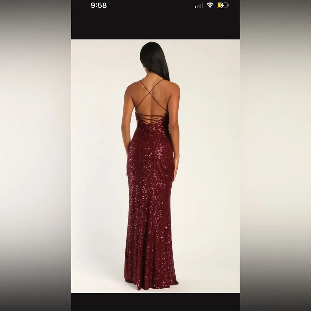 Evenings of Elegance Burgundy Sequin Lace Up Maxi Dress NWOT - Image 2