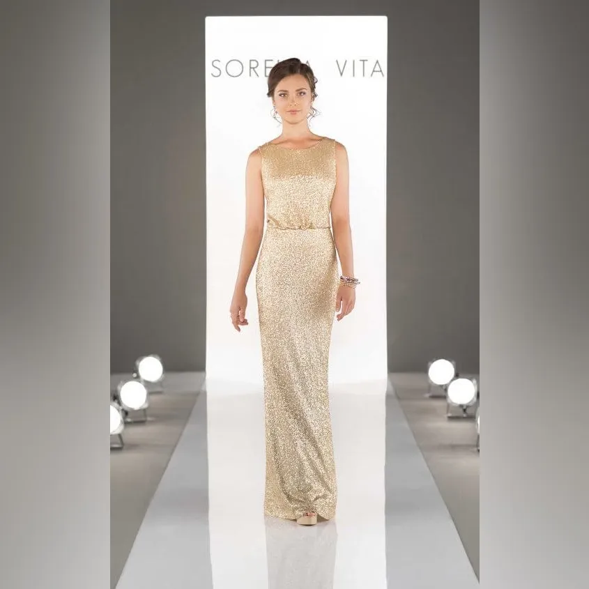 EUC Sorella Vita Gold Sequin Blouson Bridesmaid Gala Maxi Dress size 12 - Image 2