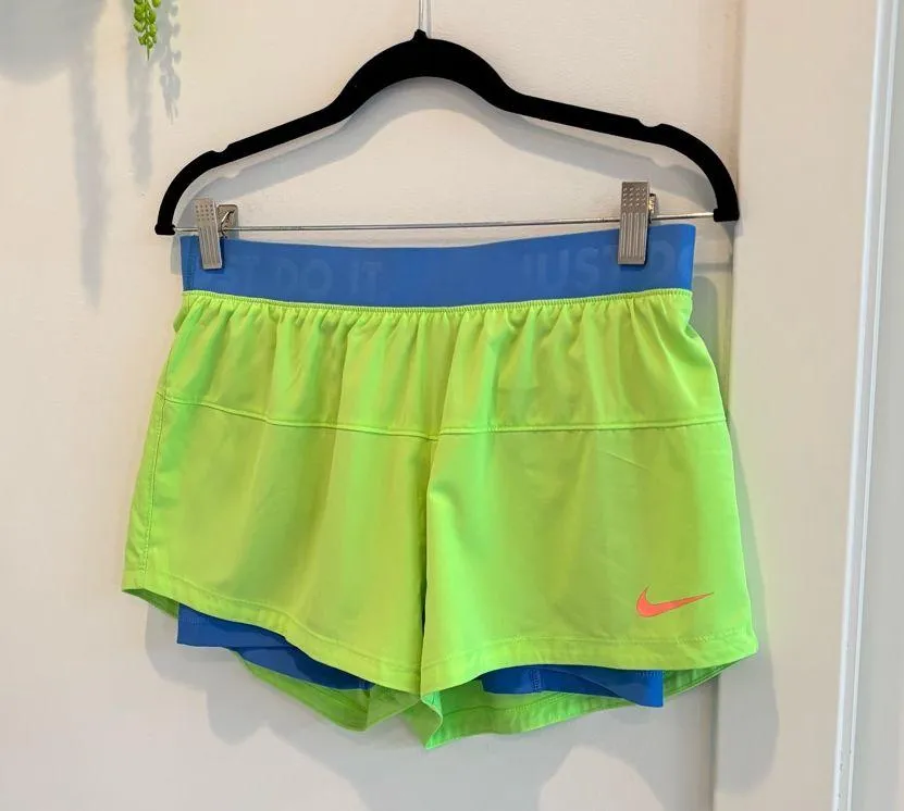 Nike Dri-Fit Icon Woven 2-1 Women's Shorts Lime Green Blue Size Medium 4" inseam - Image 2