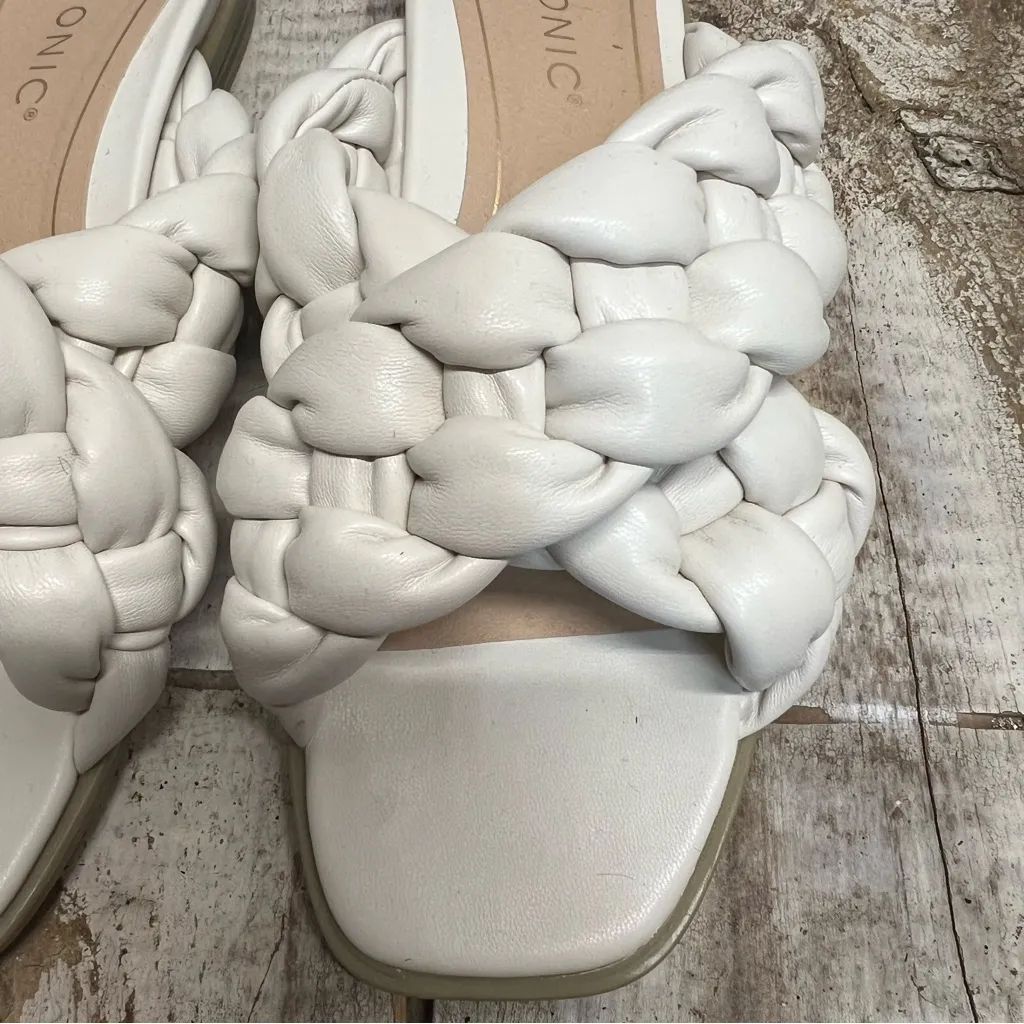 Vionic Kalina White Braided Sandal Square Toe Slide Arch Support Boho Y2K 7.5M - Image 5