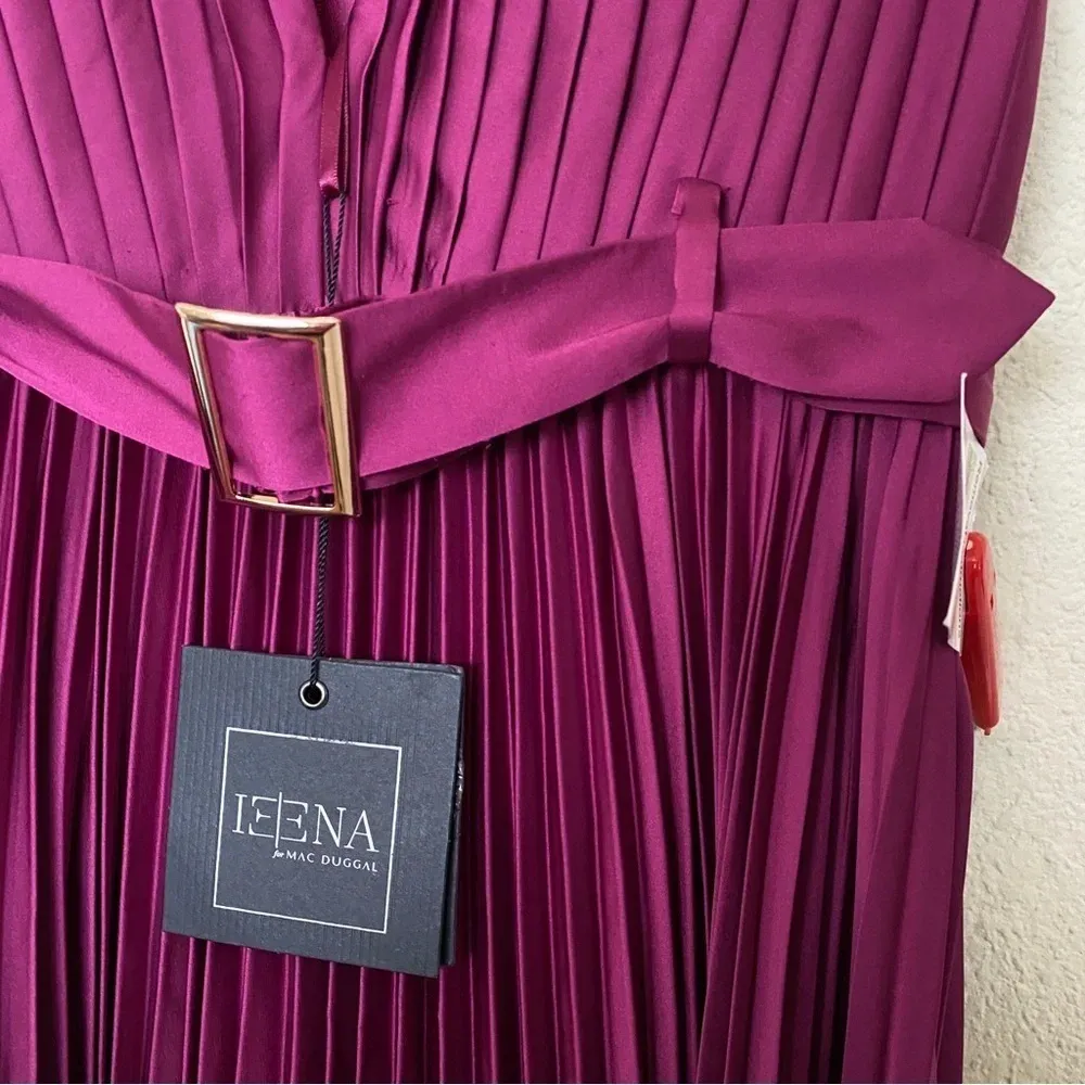 Mac Duggal Pleated Plunge Neck Belted Satin Gown size 8 $458‎ - Image 11