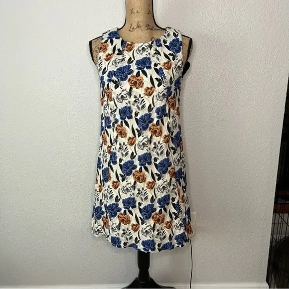 Slate & Willow Womens Size 8 Blue Orange Floral Jacquard Shift Dress Sleeveless - Image 6