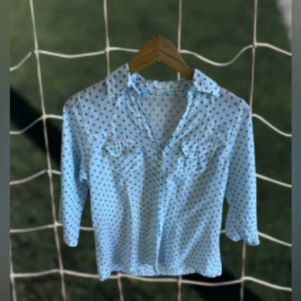 Eden Olivia Womens Flannel Shirt Size M White Polka Dots 3/4 Sleeve Button Up - Image 6