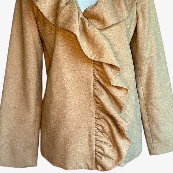 Milly Wool Blend‎ Tan Ruffled Jacket Sz 6 - Image 3