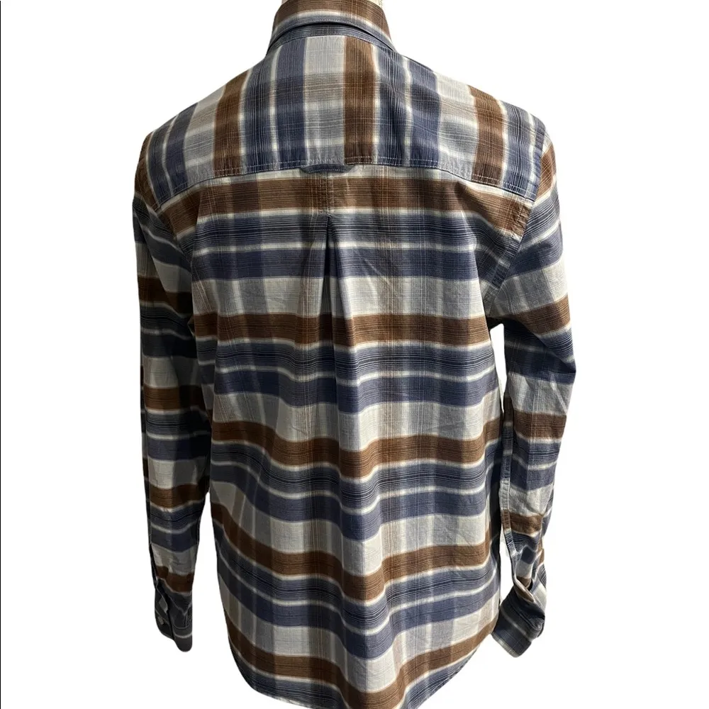 Panhandle Slim Rough Stock Plaid Shirt Blue Size M - Image 6