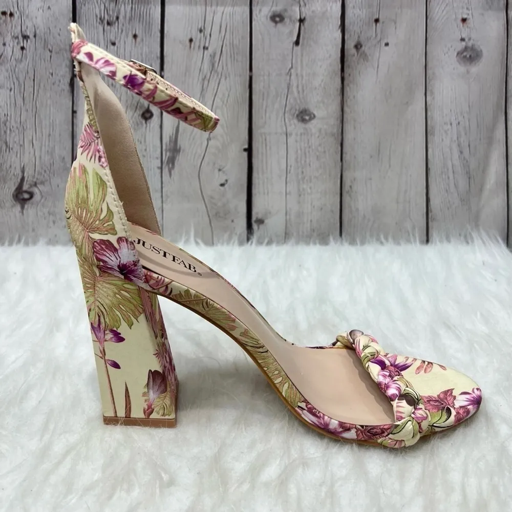 JustFab  Tami Sandal Yellow Floral Ankle Strap Sandals 10 - Image 8
