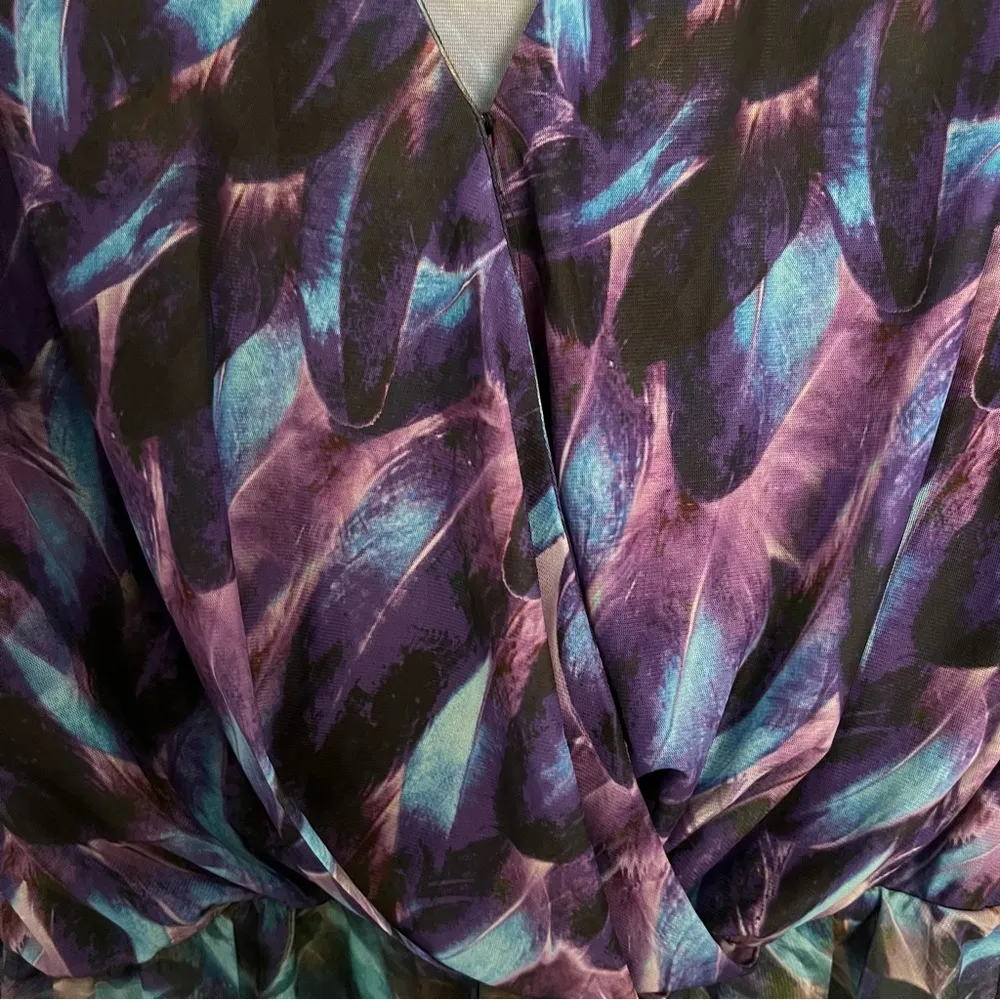 Bebe Colorful Multicolor Long sleeve wrap Peplum Top Size Medium - Image 3