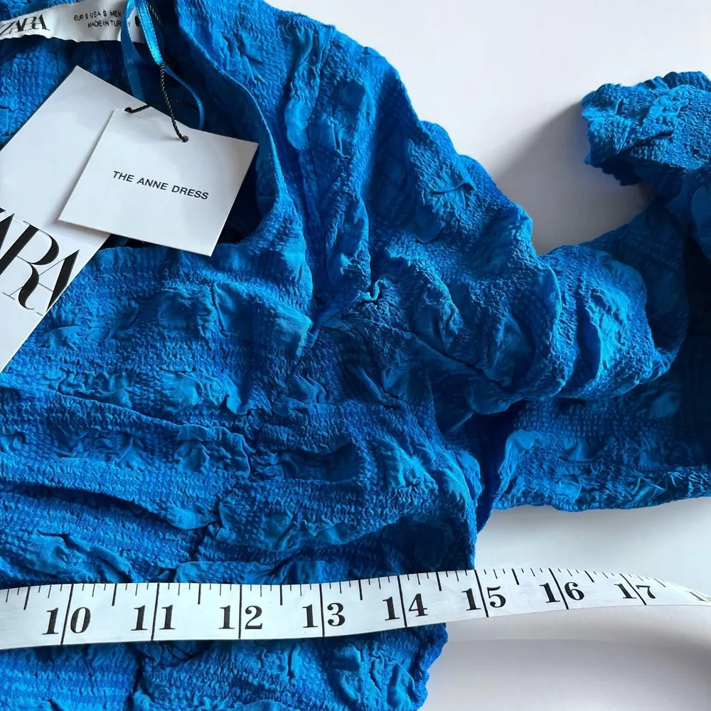 Zara Bright Blue Ruched  Bodycon Midi Dress  Bloggers Favorite Size S - Image 10