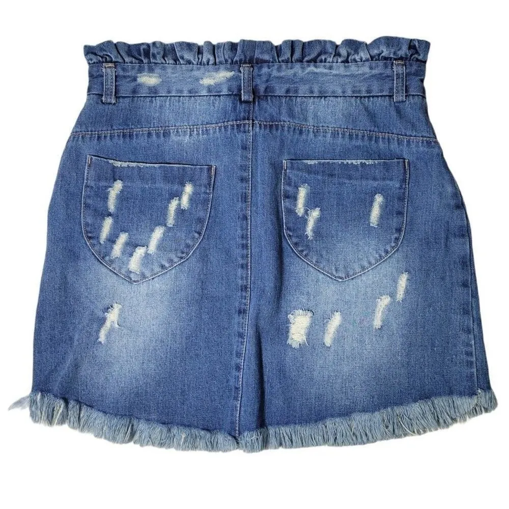 Hayden Los Angeles Denim Skirt‎ Ruffle Waist Distressed Frayed Hem Womens L - Image 2