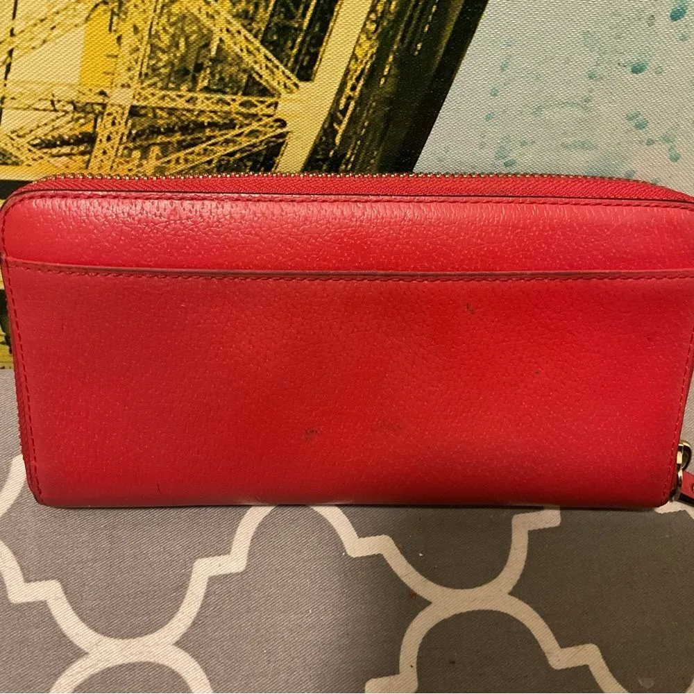 Kate Spade Wallet w.zipper money credit card holder red leather - Image 3