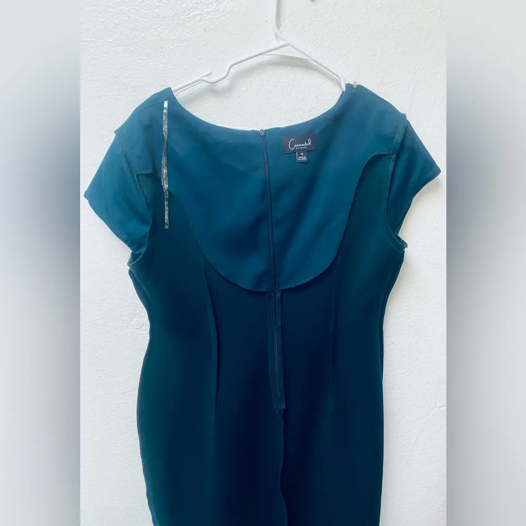 CONNECTED Apparel sz 14Sheath Dress Stretch Knit Maroon Green Nude LaceFront - Image 4