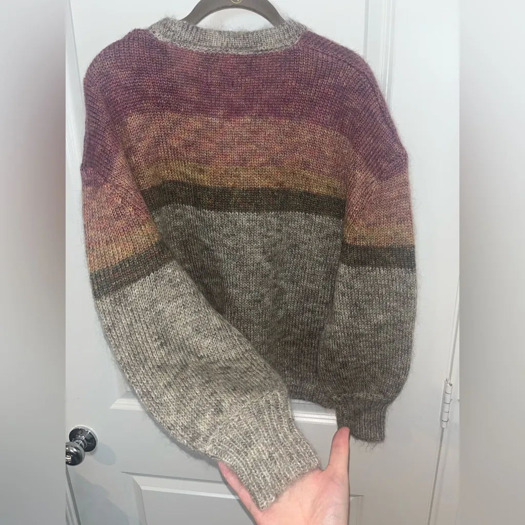 Sundry NWT V Neck Button Cardigan Sweater Color Block Muted Earth Tones Mohair S - Image 8