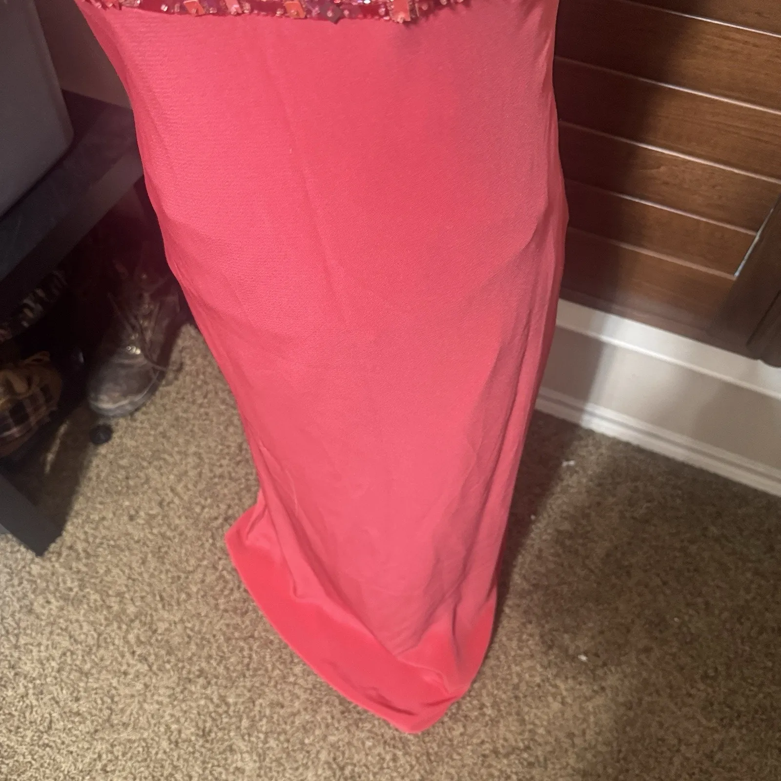 Gilar Evening Gown Maxi Beaded Dress Coral Pink sz 8 Glam Prom Fairy Formal - Image 3