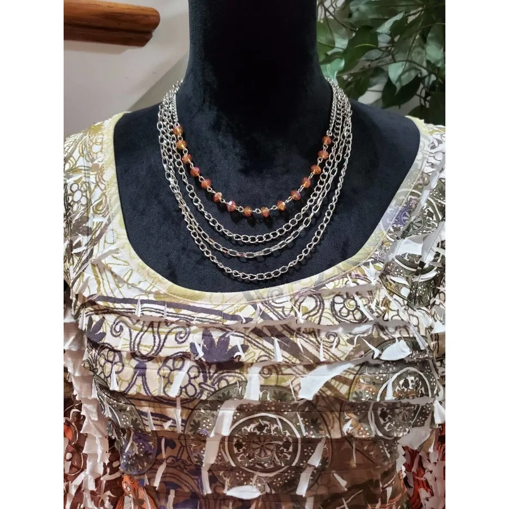 Investments Multicolor Tiered Ruffles V Neck Long Sleeve Ruffle Top Blouse XL - Image 2